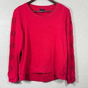 Talbots 100% Cotton Sweatshirt M Crewneck Pullover Floral Eyelet Slub Fleece